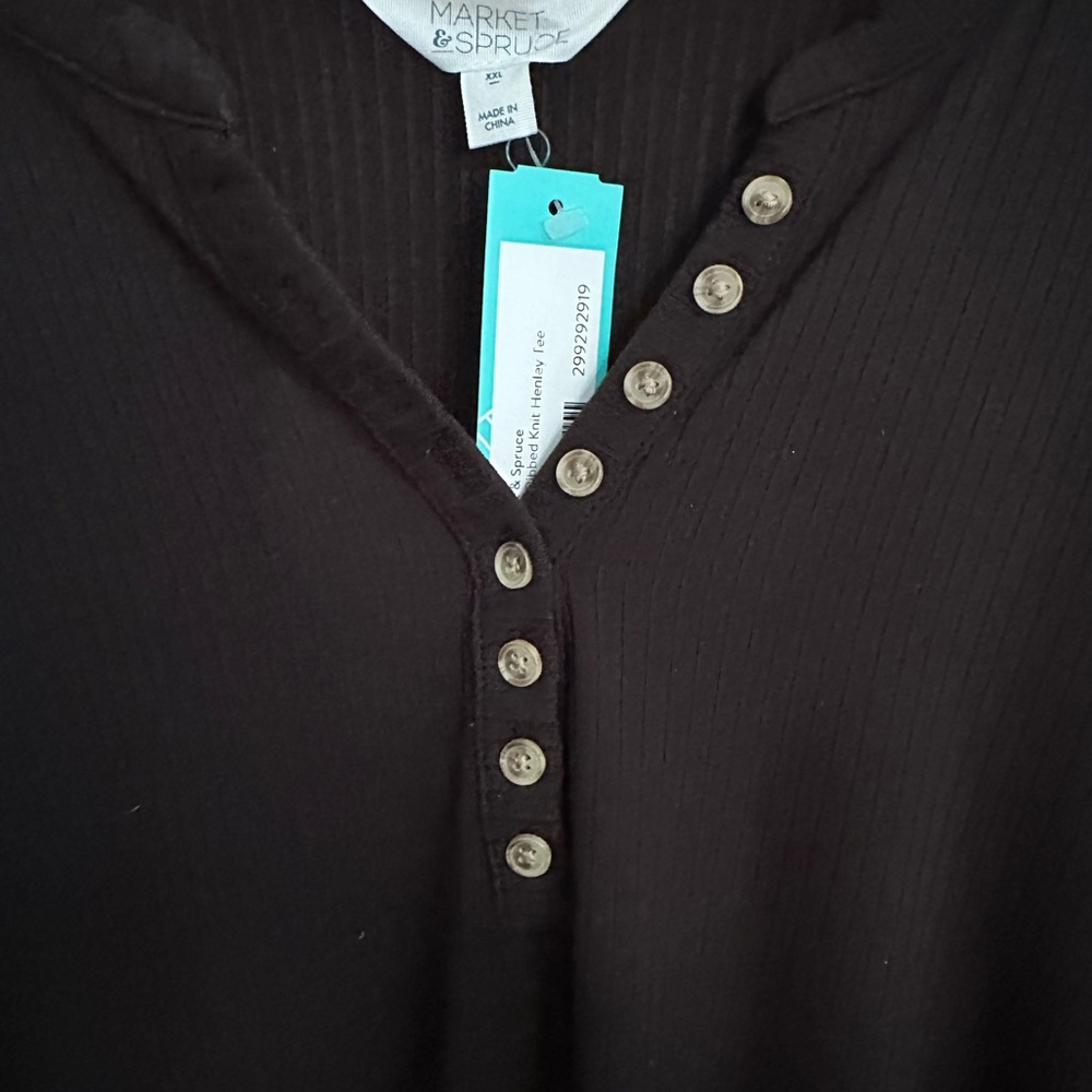 NWT Market & Spruce Ribbed Black Short Sleeve Henley Shirt - Picture 2 of 8